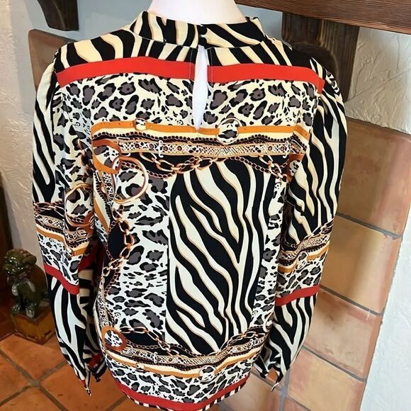 Marc New York Mixed Media Animal Print Blouse, size L - Picture 7 of 9